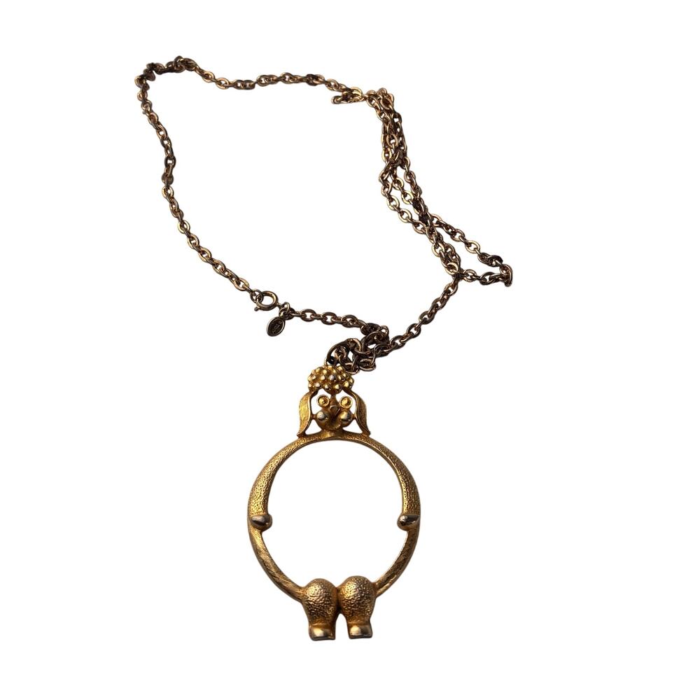 Vintage Avon Large Poodle Pendant Necklace Gold Tone Some Tarnish/Wear See Photo